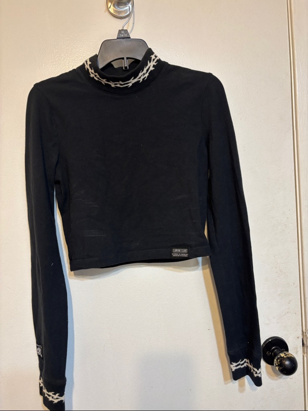 Lurking Class - Black Long-Sleeve Cropped Mock Neck Top with Contrast Trim